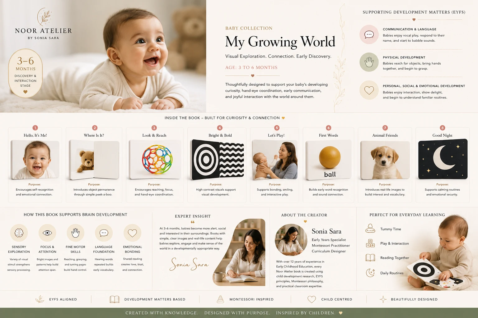 My Growing World illustrated pages for babies aged three to six months